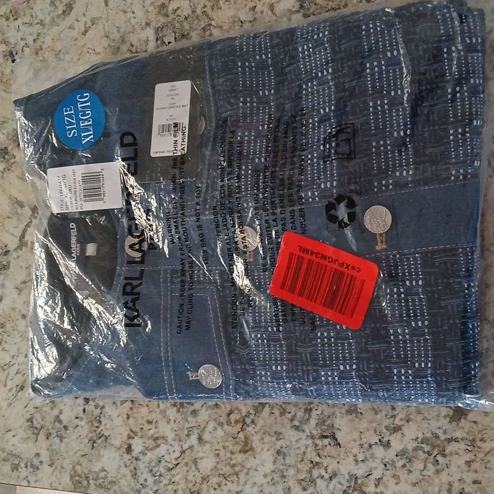KARL LAGERFELD PARIS Denim Tweed Crewneck Jacket NWT XL - Picture 5 of 8